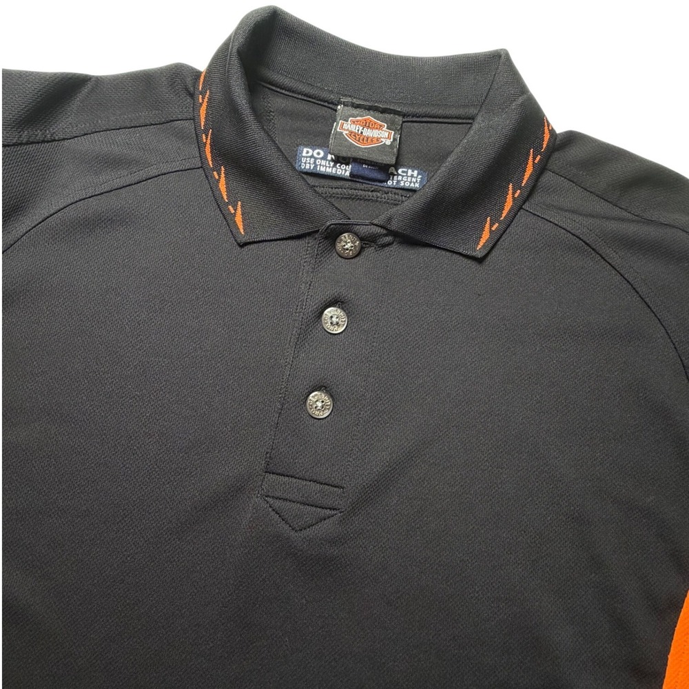 Harley Davidson Mens Large Black Orange Polo Shirt Motorcycle Biker‎ Logo